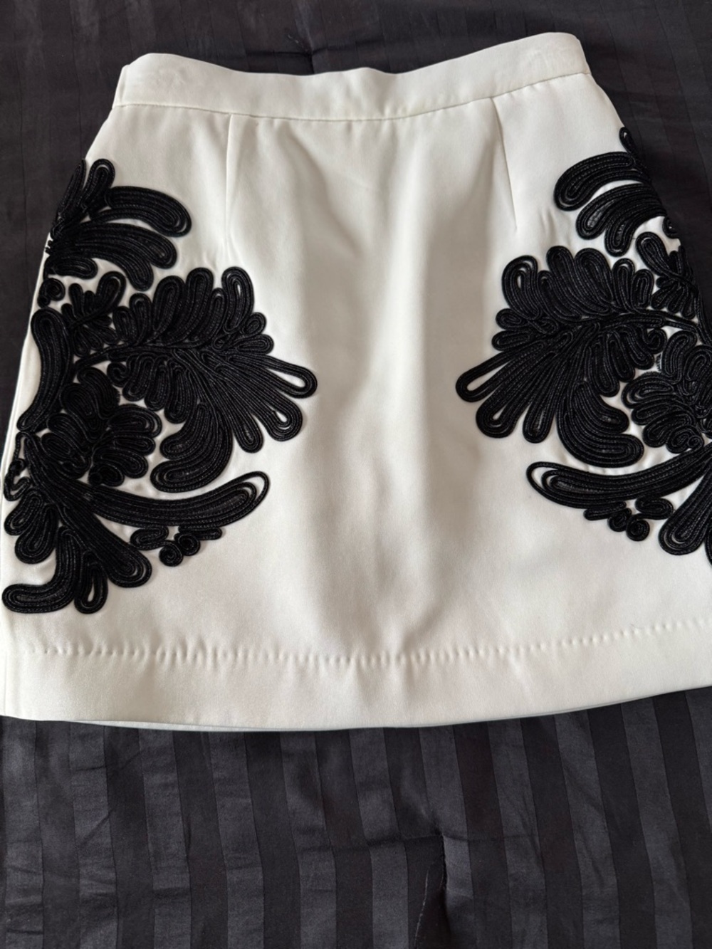 cameo White Mini Skirt with Black Appliqué Detail